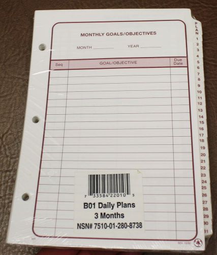 Classic Tabbed Daily Planner 3-RING pages  NSN 7510-01-280-8738 Franklin 3 MONTH