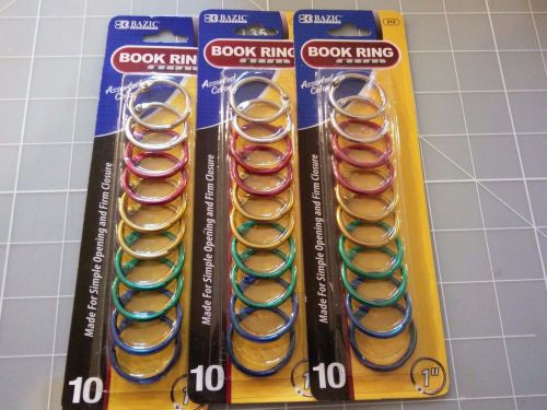 Bazic Metal Book Rings, 1 Inch, Assorted Colors, Pack of 30