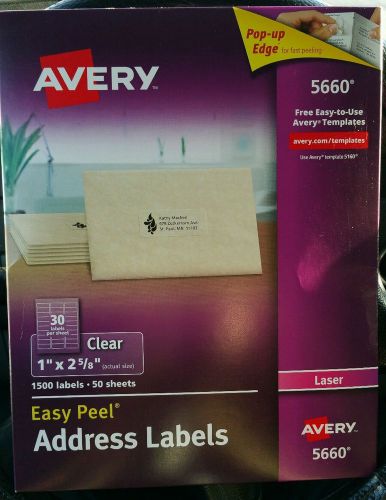Avery 5660 Clear Laser Address Labels 1&#034; X 2 5/8&#034; New