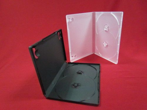 100 BLACK 14MM DOUBLE 2 DVD BOX CASES OVERLAP HUB BL33