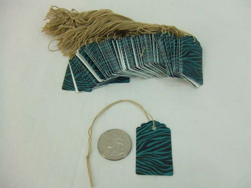 500 Small Scalloped Zebra Turquoise String Tags Price Tag Gift Tag 1&#034; x 1 5/8&#034;