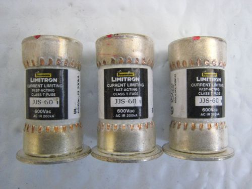 3 Cooper Bussmann Limitron JJS-60 60A 600V Class T Fuse Lot Used Free Shipping