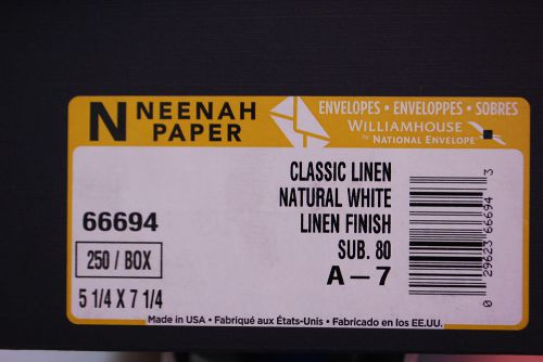 Box of 250 / NEENAH PAPER #66694 Classic Linen White Envelopes 5-1/4x7-1/4 S6346