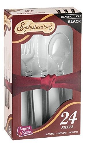 Sophistications 2 tone duet cutlery 24 count combo box black and clear 8 sets for sale