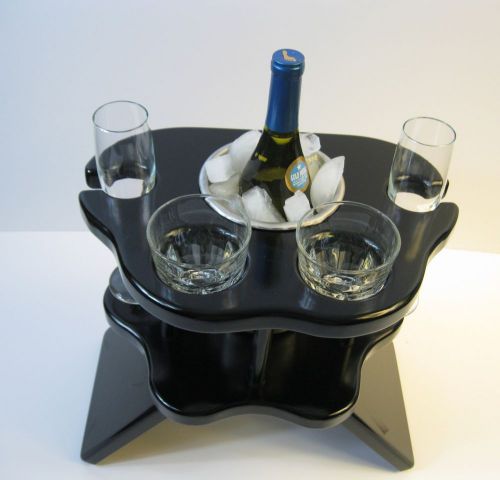 Limousine Champagne Table, Black, 4 Glass with Ice Bucket. Sedan Service Table