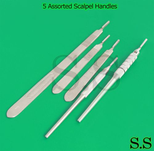 Set of 5 Assorted Surgical Scalpel Blade Handles Flat &amp; Round #3 #3L