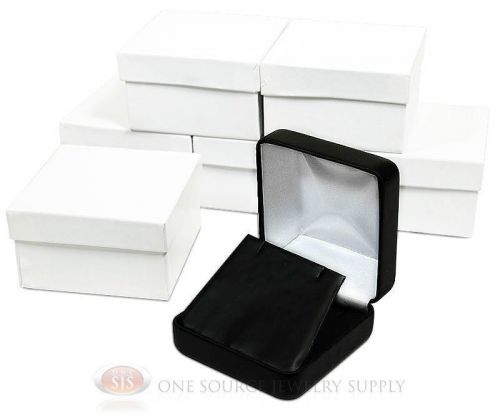 6 piece black leather flap earring jewelry gift boxes 2 5/8&#034; x 2 5/8&#034; x 1 3/8&#034; for sale