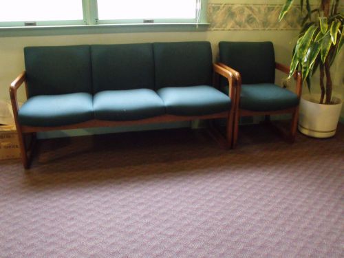 Reception Room Chairs/Sofa , Blue Fabric with Sled Wooden Frames (16 Seats)