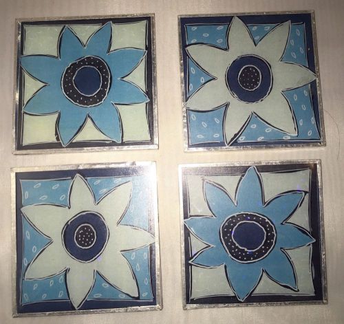 Detroit Glass Company Handmade Tile Coasters Pk of 4 Flower design