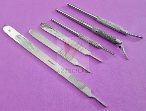 Set of 6 Assorted Surgical Dental Scalpel Blade Handles Flat, Round, Long #3