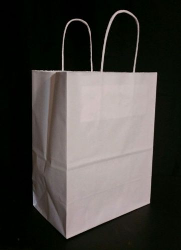LOT 25 WHITE GIFT BAG 8X4X10 ROPE HANDLE