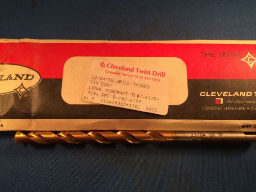 New Cleveland 23/64&#034; Loral Aircraft HSS Drills Tanged TiN Coating 5-Pack