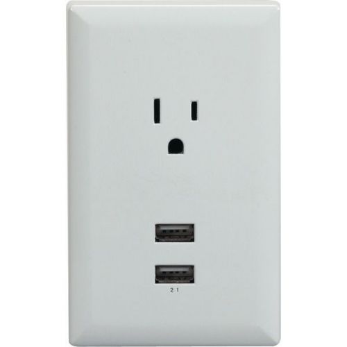 RCA WP2UWR Wall Plate w/2 USB Ports &amp; 1 Standard Outlet - White