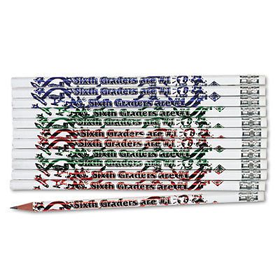 Decorated Wood Pencil, Sixth Graders Are #1, HB #2, White, Dozen, 1 Dozen