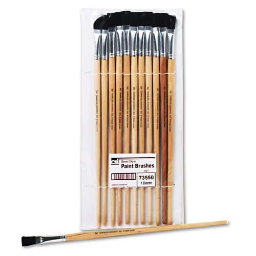 Long handle easel brush, size 12, natural bristle, flat, 12/pack for sale
