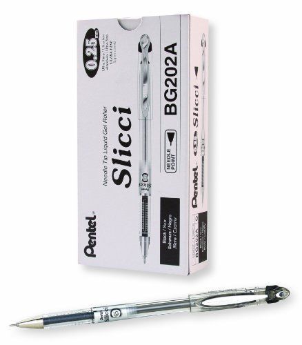 Pentel Arts Slicci 0.25 mm Extra Fine Gel Pen, Black Ink, Box of 12 (BG202-A)