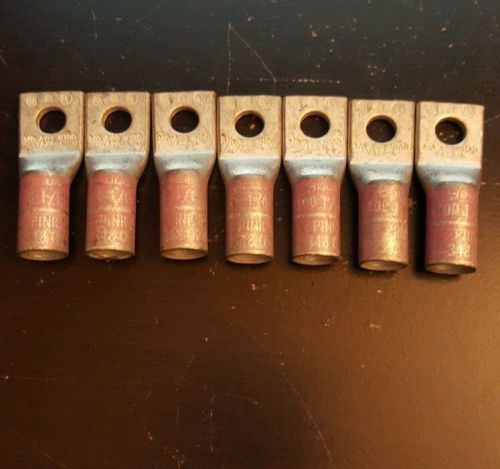 Burndy compression lug pink ya25-l4, n100 1/0 1-hole 3/8in stud (lot of 7) for sale