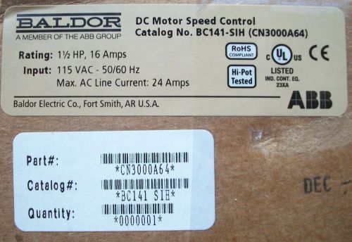 NEW BALDOR  BC141 SIH DC MOTOR SPEED CONTROL (CN3000A64)  3/4 HP 115 V AC