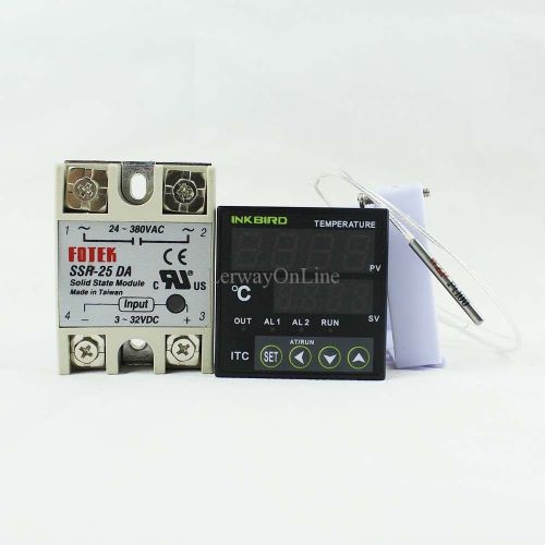 110V Digital PID Temperature Controller Thermostat+25A SSR+PT100 Sensor Probe