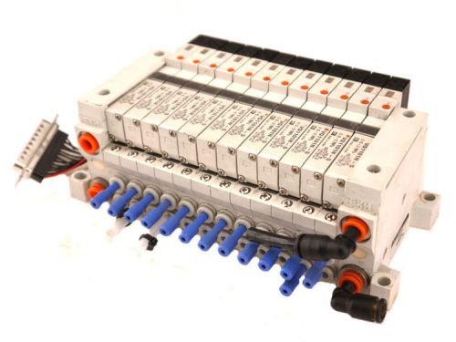 SMC VV5Q11-ULB980128 Pneumatic Manifold w/12x VQ1101N-5 Solenoid Valve Blocks