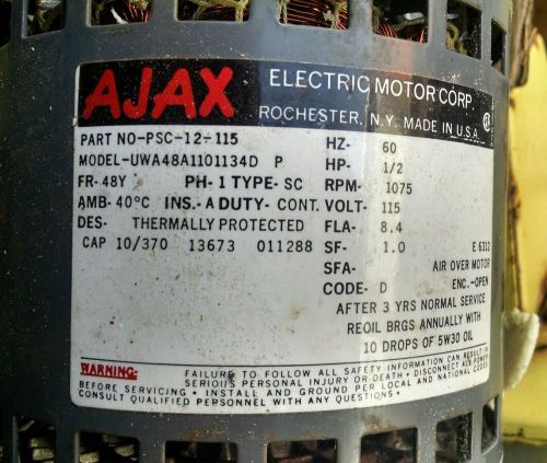 NOS IN BOX AJAX PSC-12-115 1/2HP 115V 1075RPM MOTOR