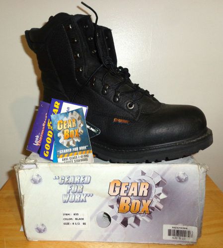 New &#034;gear box-item # 835 black leather work boots  size 8-1/2  2e&#034; nice! for sale