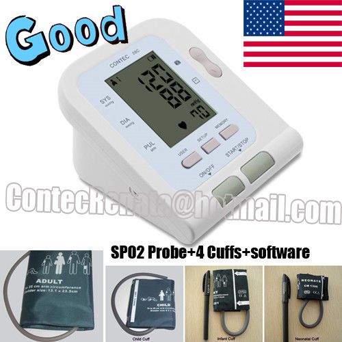 USA SHIPMENT.CONTEC08A Digital Blood Pressure Monitor 4 Cuffs+software.2-6 days