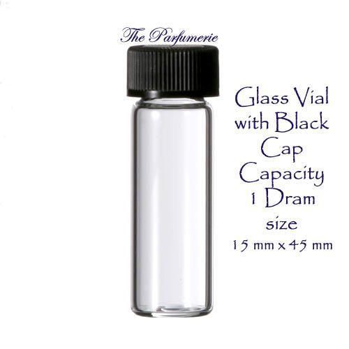 144 Pcs. 1 Gross Clear 1 dram Glass Vials with Black Caps (15mm x 45mm)