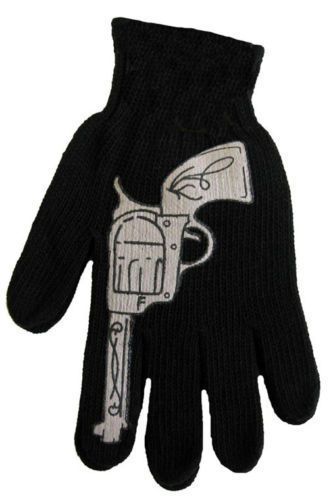 Work gloves gun pistol six shooter tattoo style black knit goth punk rockabilly for sale