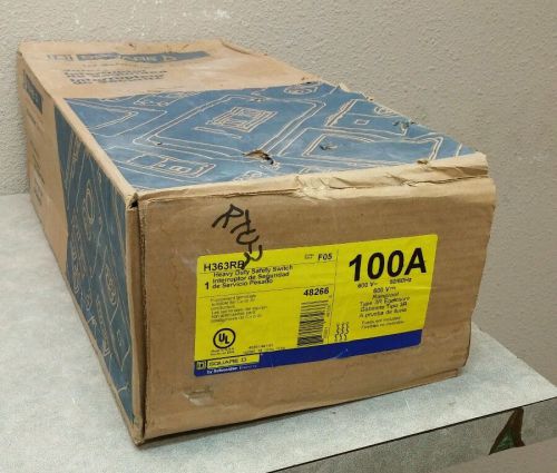 Square d h363rb 3 phase 100 amp 600 volt nema 3r fused disconnect new in box for sale
