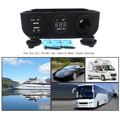 Dc12v car boat dual port usb charger with cigarette lighter digital dc voltmeter for sale