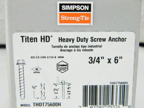 Lot Of 4 Simpson Strong Tie THDT75600H Titen HD Screw Anchors 3/4&#034; x 6&#034;