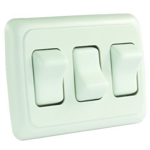JR Products 12025 White Triple SPST On-Off Switch with Bezel New