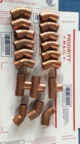1/2&#034; 45 Degree Copper Elbow &amp; tees 1/2&#034; LOT OF 18