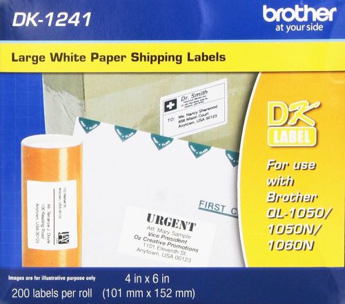 Brother 4 x 6 Inch Die Cut White Paper Labels 200 Count (DK1241) - Retail Packag