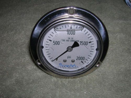 Swagelok 0-2000 Stainless Steel 2.5&#034; pressure gauge glycerin filled 1/4 NPT