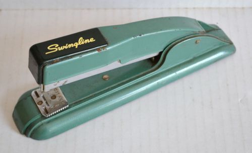 Vintage 1942 swingline stapler # 27 sleek mid century industrial green metal for sale