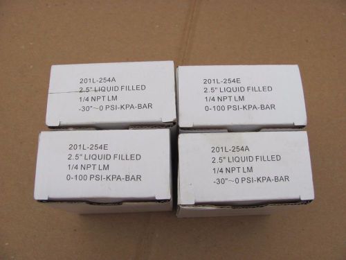 2-1/2&#034; LIQUID FILLED GAUGE -30 TO 0 PSI 1/4&#034; NPT  201L-254A *NEW* LOT OF 4