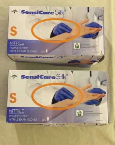 2 Box Lot 250/box SMedline SensiCare Silk Nitrile Exam Gloves Damage Boxes