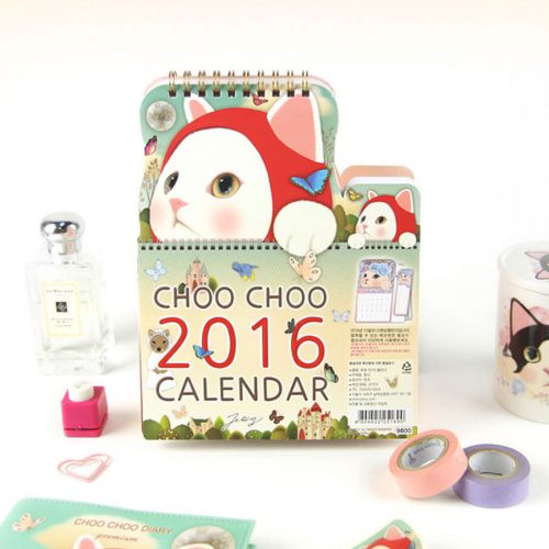 JETOY - Choo Choo 2016 Calendar -Year 2016 - Kitty Cat Desktop Tabletop Calendar