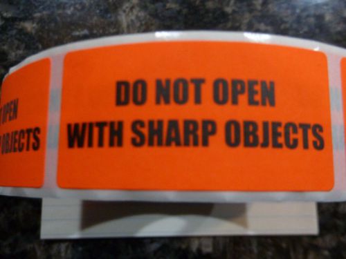 DO NOT OPEN WITH SHARP OBJECTS - 2&#034; x 1&#034; stickers Flourescent Red 20 labels