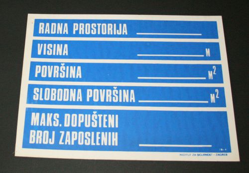 YUGOSLAVIA - Industrial Sign Blank OPERATING ROOM DETAILS size capacity...1970s