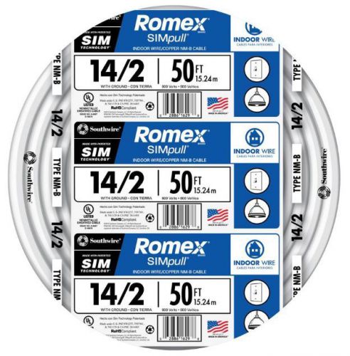 Romex simpull 50-ft 14-2 nm-b gauge indoor electrical non-metallic wire cable for sale