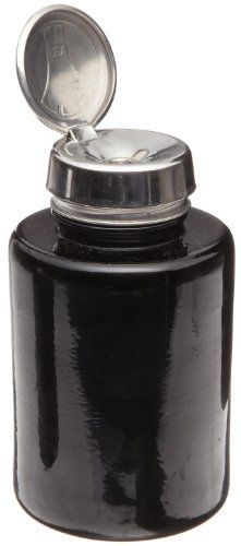 Menda 35385 6 oz Round Black Glass Bottle With Stainless Steel One Touch Pump
