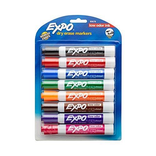 Expo 2 Low-Odor Dry Erase Markers, Chisel Tip, 8-Pack, Assorted Colors (80678)