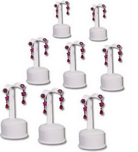 8 Pc SET /4 &#034;H WHITE LEATHERETTE EARRING LEATHERETTE JEWELRY DISPLAY STAND RD7W8