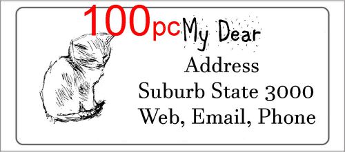 100 Personalised return address label custom mailing sticker 56x25mm cat animal