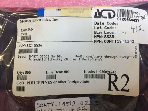 SS36 FAIRCHILD SHTKY DIODE 3A 60V 25 PIECES