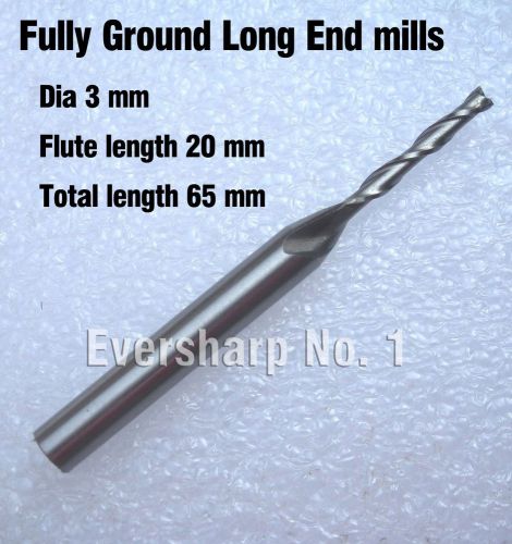 Lot 1pcs HSS Fully Ground 2 Flute Long End Mills Cutting Dia 3.0mm Length 65mm