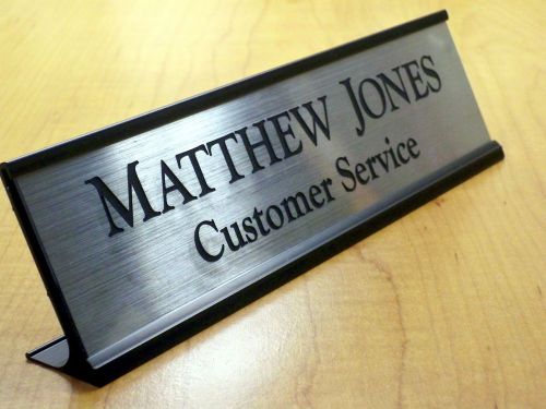 Custom Engraved 2x8 Desk Sign Name Plate | Personalized Customized Brush Silver